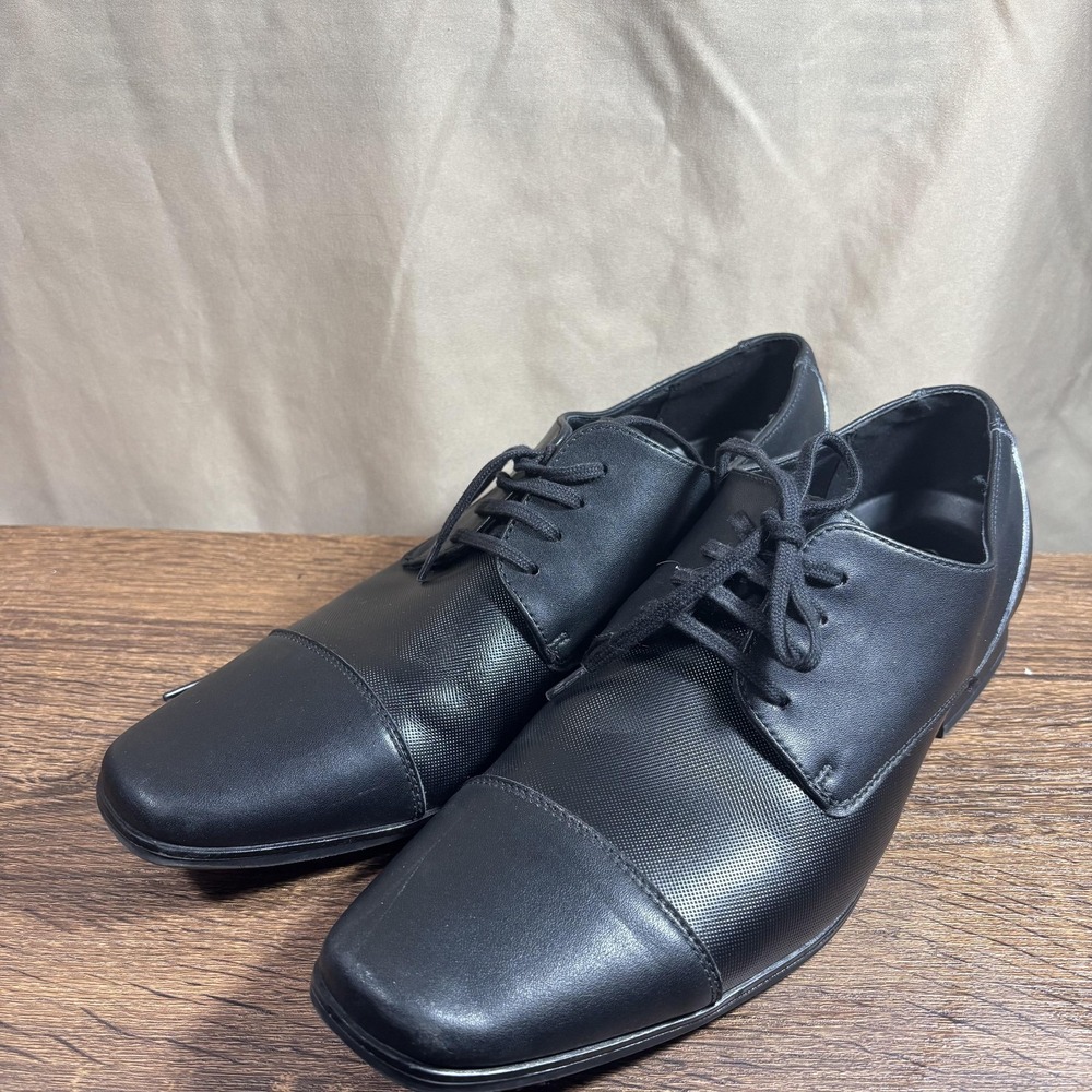 Calvin Klein Shoes Mens Size 10 Black Leather Cap Toe Derby Dress Lace Up CMBRAM